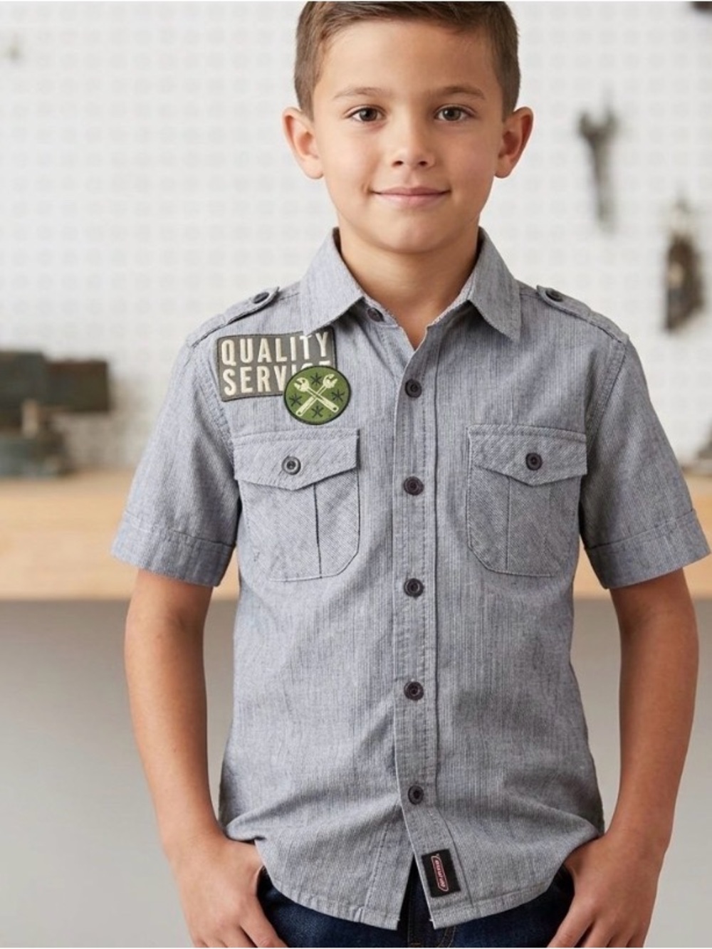 DICKIES Kids Little Boy's Genuine Quality Service Blue and White Work Shirt 4T